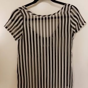 Black & White Sheer Blouse with Bow